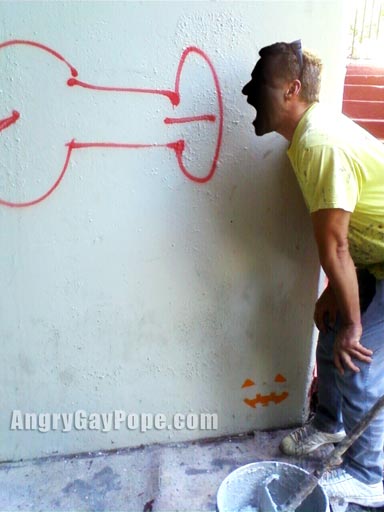 angry gay pope grafitti penis joke